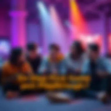 A group of gamers sitting together, discussing missed content in video games during their first playthroughs. They look excited and engaged, sharing their experiences with controllers in hand.