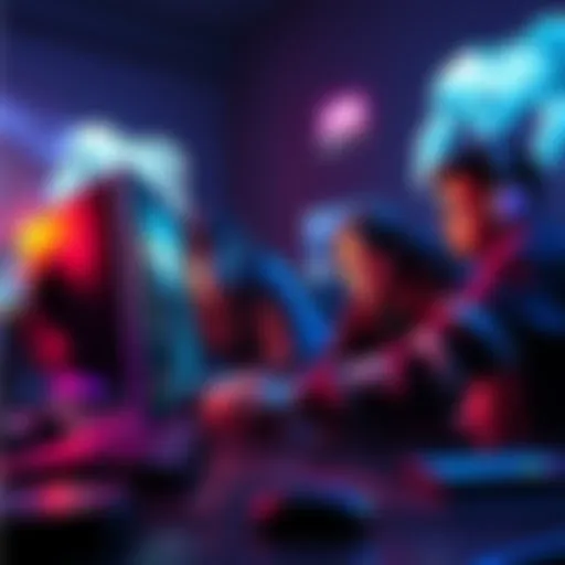 A group of gamers searching for new titles on a computer and discussing hidden gems