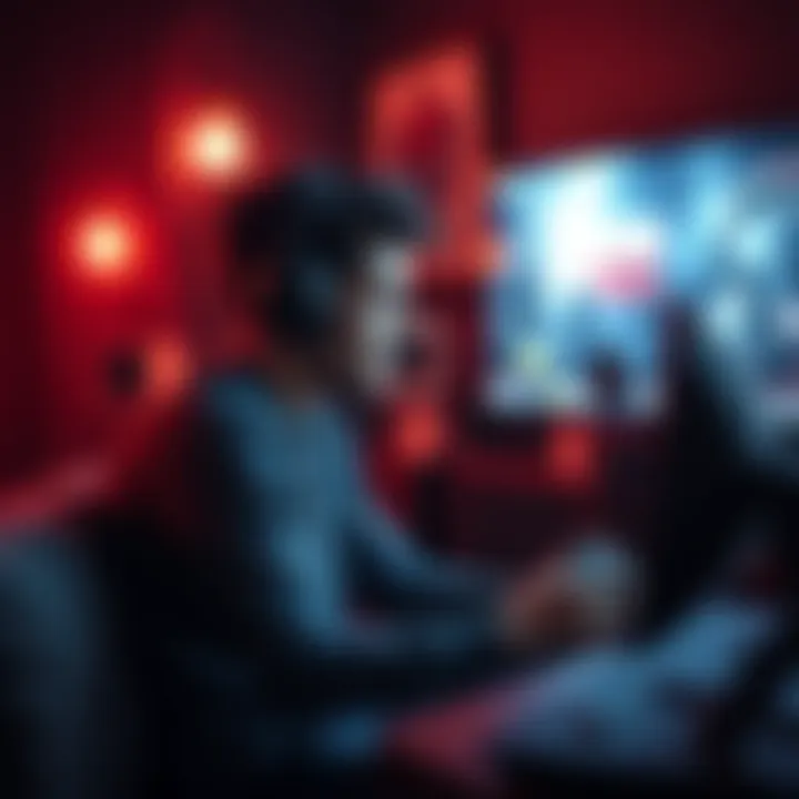 A gamer sitting in a dimly lit room, looking stressed while playing on an Xbox Series X, with a visual effect on the screen showing distortion and FPS drops.