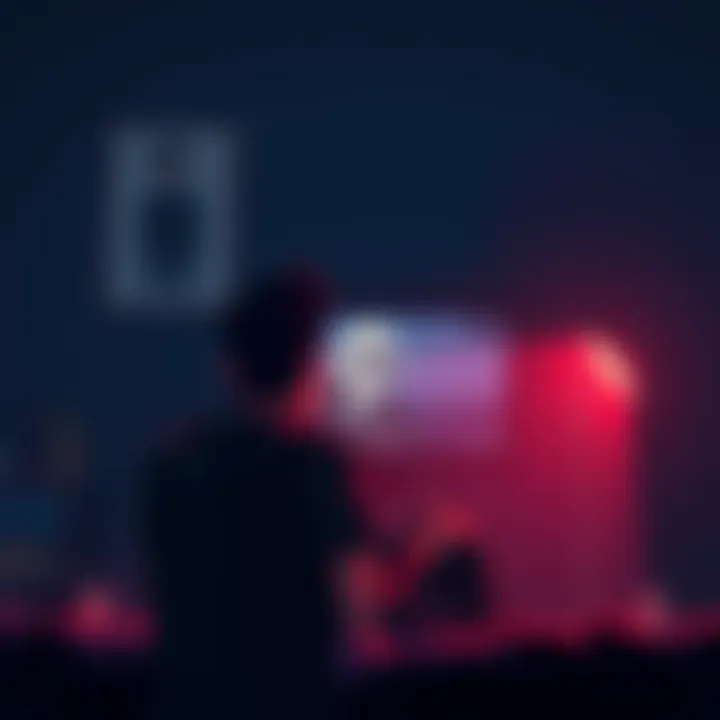 A gamer sits in front of a screen with a defeated expression after many failed attempts against a character named Godfrey. The room is dimly lit, reflecting their disappointment with the game.