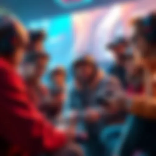 Group of gamers discussing their favorite video games and sharing recommendations.