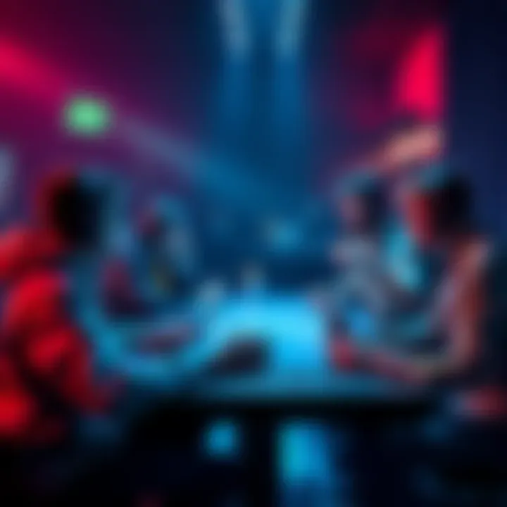 Gamers discussing favorite perks A group of gamers sharing their favorite in-game perks and strategies at a gaming table