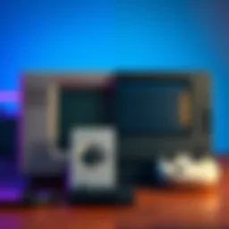 A split image showing an old video game console with a classic game on one side and a modern console with a recent game on the other side
