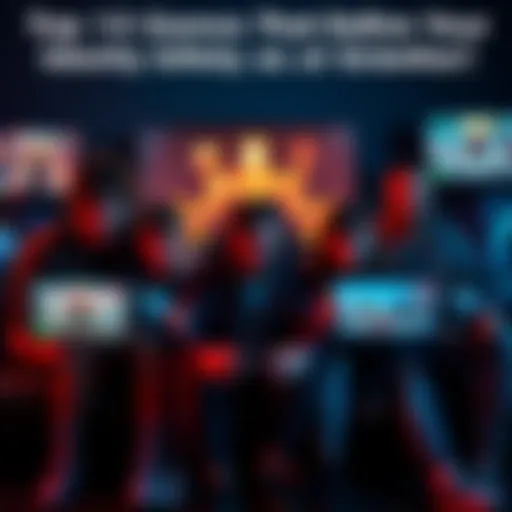 A diverse group of gamers playing various video games together, showcasing their favorite titles on the screens, reflecting on their gaming identity.