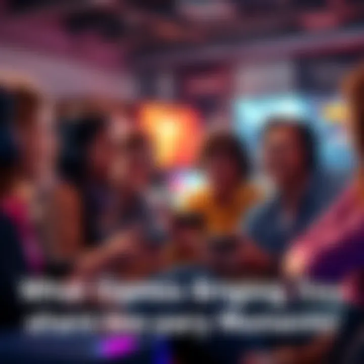 A group of gamers discussing their happiest gaming experiences, smiling and enjoying each other's company.