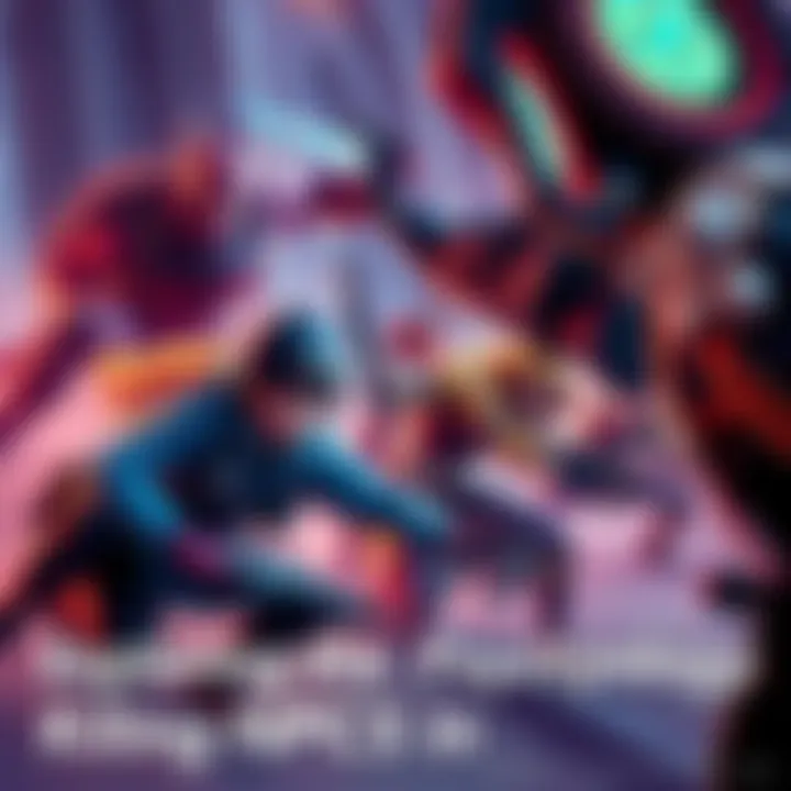 Gamers killing NPCs in a video game A scene showing players attacking non-playable characters in a fantasy game setting, with colorful graphics and action elements