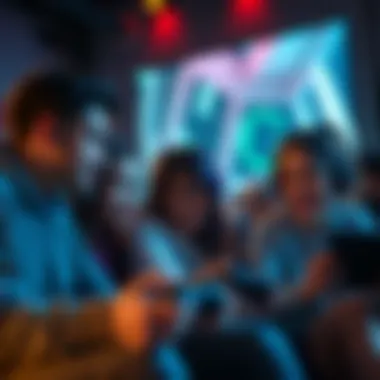 A diverse group of men and women playing video games together, with a focus on the Life is Strange game.