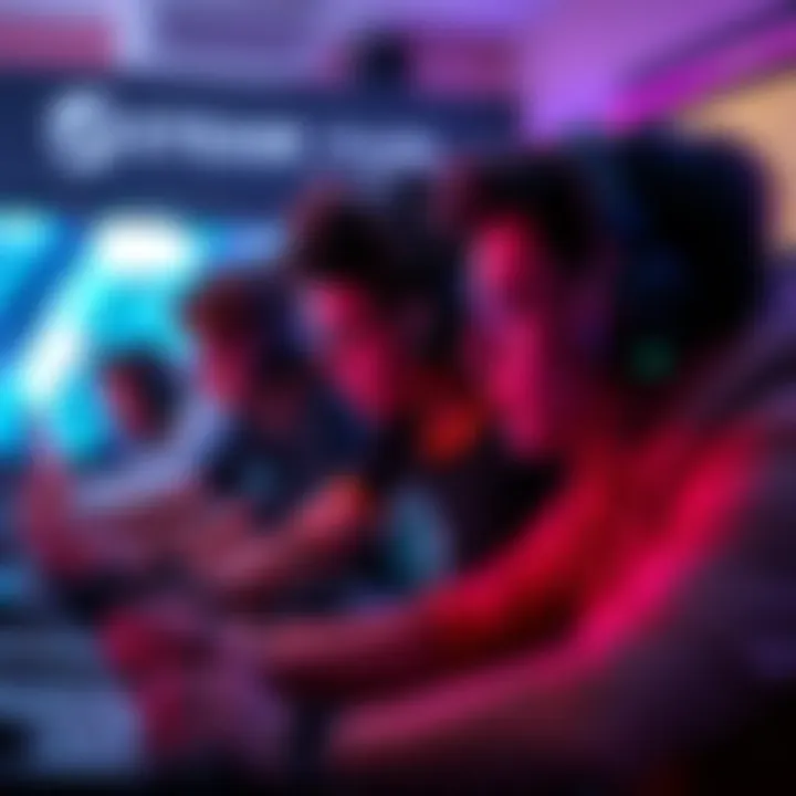 Gamers Listening to Music A group of gamers enjoying video games while listening to soundtracks on Steam with headphones on, surrounded by gaming gear.