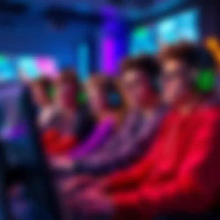 A group of gamers enjoying a gaming session while listening to music through headphones, immersed in the experience.