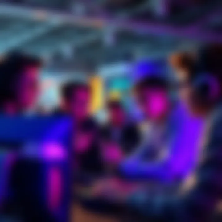Group of gamers talking about map voting while looking frustrated at long waiting times on screens