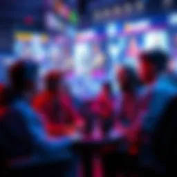 A group of diverse gamers talking about matchmaking balance in a gaming lounge