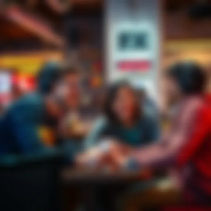 Gamers Meeting in Person Two friends who bonded over gaming meet and share a laugh in a cafรฉ, celebrating their friendship.