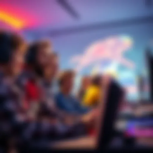 A group of excited gamers discussing the need for a new default running animation in a game, showcasing their enthusiasm at a gaming setup.