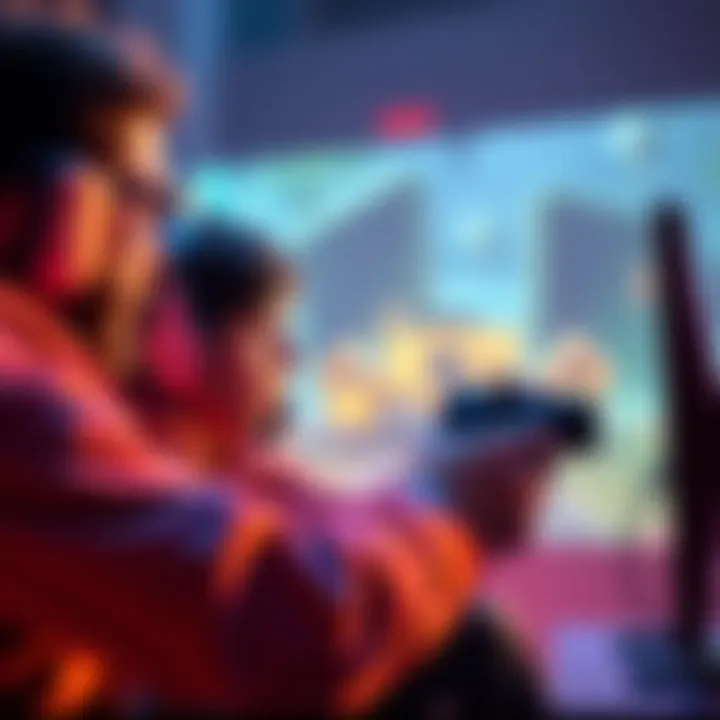 A player and their chill partner playing video games together on a PS5, focused on the screen, enjoying a hard-level mission.
