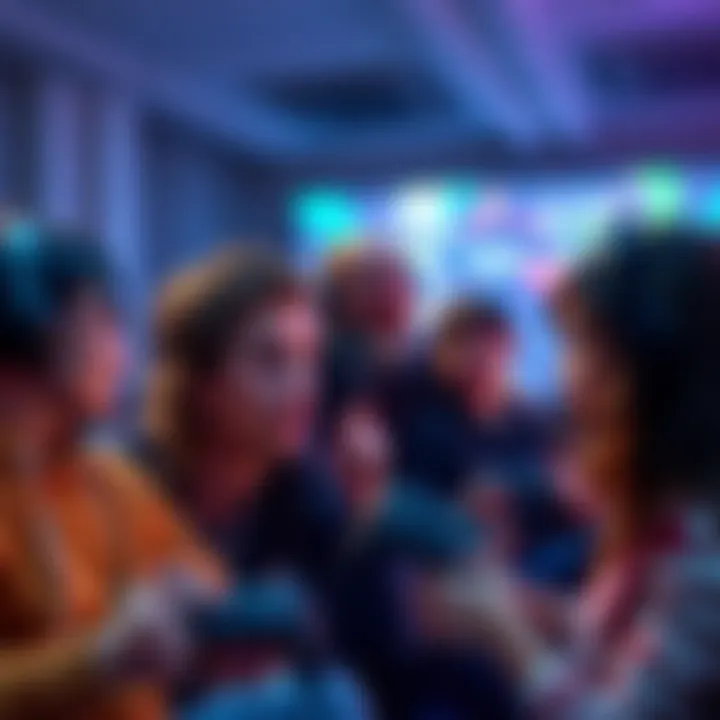 Gamers Over 30 Choosing Between Console and PC A diverse group of gamers aged over 30 discussing their gaming preferences with a console and a gaming PC in view