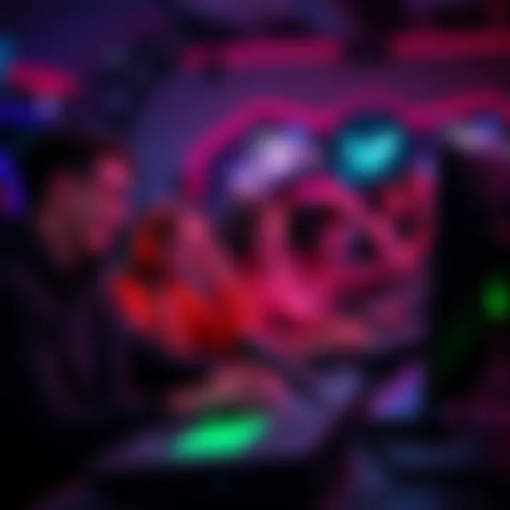 A group of gamers joyfully testing their games at high settings, showing smooth gameplay on monitors