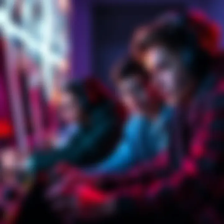 Group of gamers engaged in playing Dead By Daylight, focused on the screen and each other.