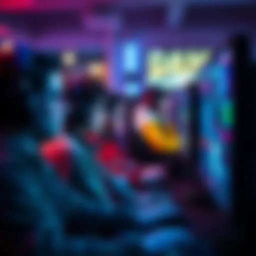 A group of gamers focused on different screens, each playing a different video game simultaneously.