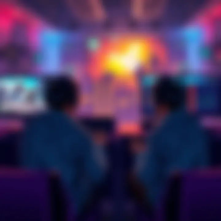 Two gamers playing different games on Steam A scene showing two people sitting at their computers, each playing a different game on Steam, with visible game screens and controllers.