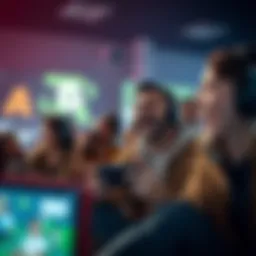 Group of gamers playing together A diverse group of people enjoying video games together, showing excitement and engagement