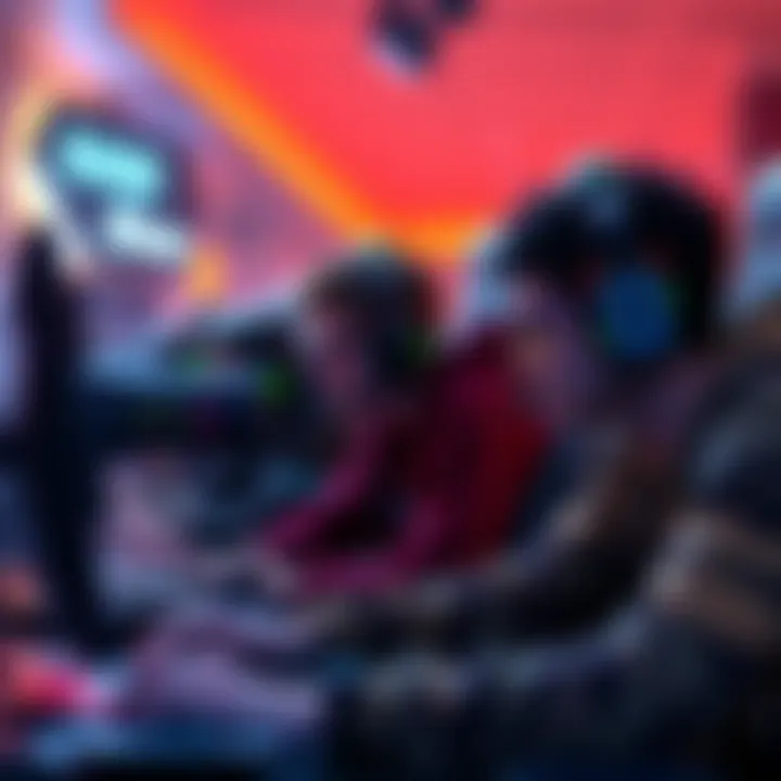 A group of gamers focused on improving their shooting skills in a competitive FPS game. They are using headsets and gaming gear, concentrating on their screens.