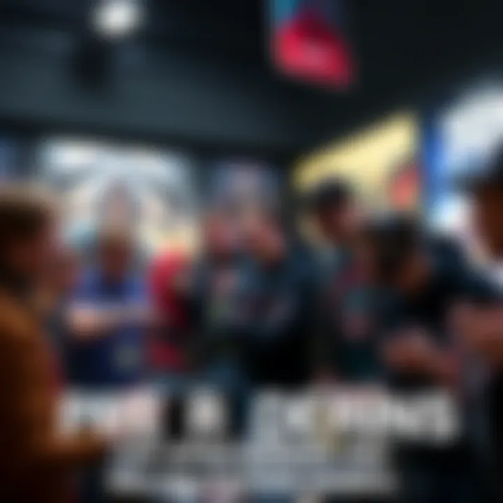 A group of gamers excitedly discussing preordering Deluxe Edition video games like Ninja Gaiden 4 and DOOM The Dark Ages, with game posters and merchandise in the background.