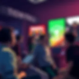 A group of gamers discussing their game priorities, with posters of Townfall, Control Resonant, and Hellraiser in the background.