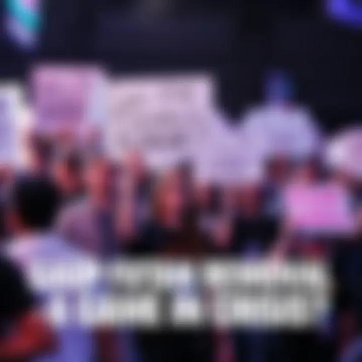 A group of gamers holding signs demanding Tim Sweeney's removal from leadership roles at a gaming event