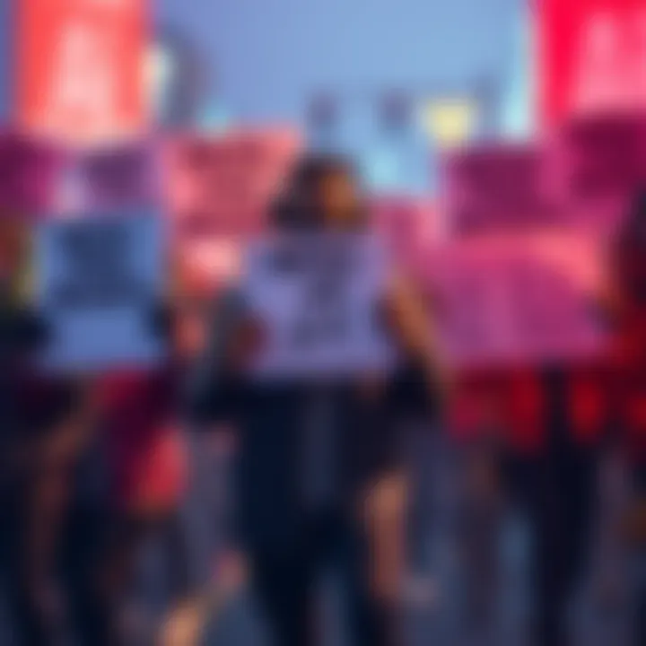 A group of gamers holding signs demanding real music over AI tracks in Fortnite, showcasing frustration and unity.