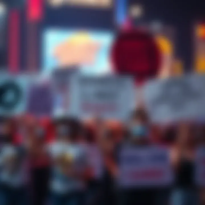 A group of gamers holding signs expressing their discontent with Sony's cancellation of physical game discs, showing solidarity and determination