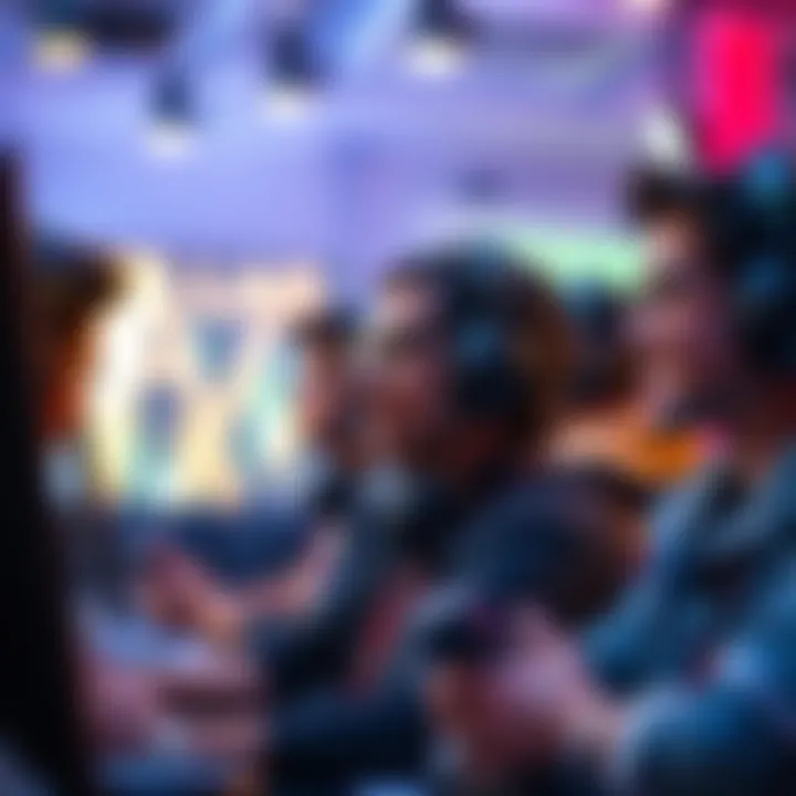 A group of gamers using headsets to communicate in a lively online game, sharing their experiences with proximity chat.