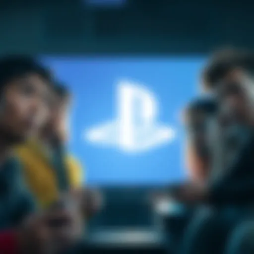 A group of gamers looking concerned while playing on consoles, with the PlayStation logo in the background.
