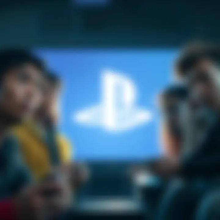 A group of gamers looking concerned while playing on consoles, with the PlayStation logo in the background.