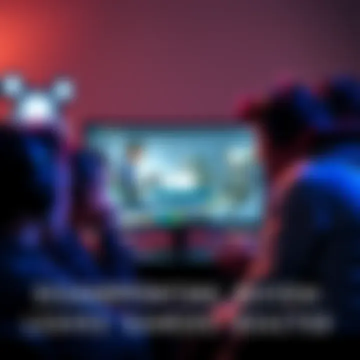 A group of disappointed gamers looking at a computer screen showing a negative game review.