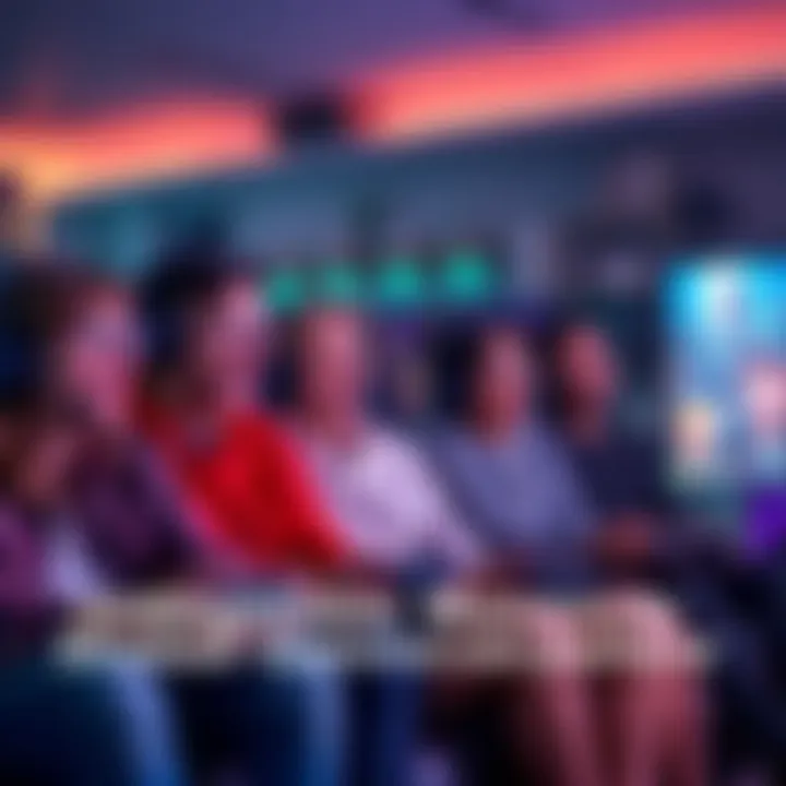 Gamers Reacting to Shocking Moments A group of gamers sitting on a couch, their faces showing surprise and excitement while playing a video game