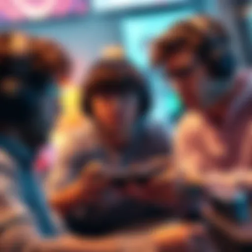 Gamers reacting to game update A group of gamers looking concerned while playing on their consoles, discussing the recent game update