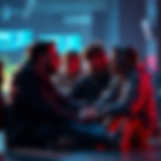 A group of gamers sitting together, discussing their gaming experiences and feelings about time spent gaming over 1,000 hours.