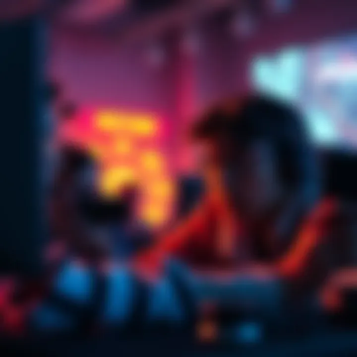 A group of gamers focused on their screens, one appears startled by unexpected reload sounds during gameplay. The atmosphere is tense as they react to the glitch.