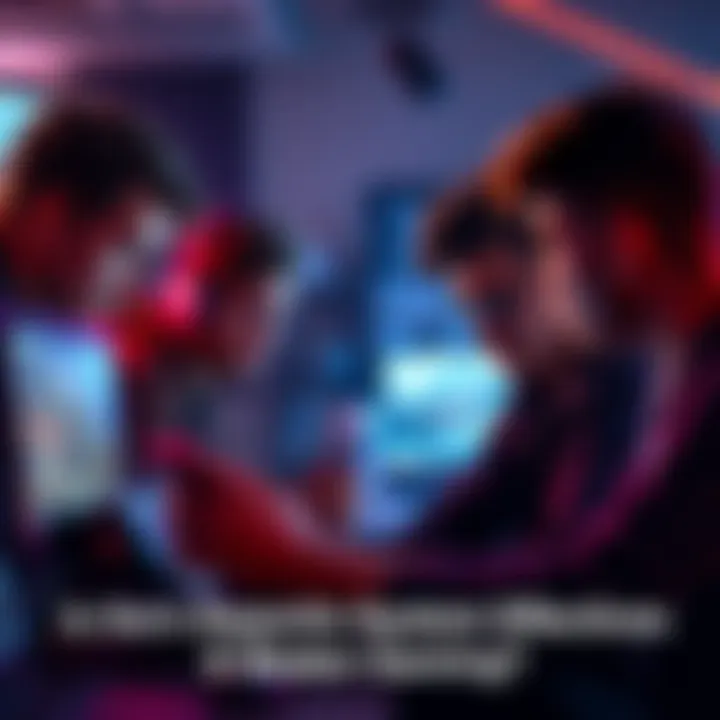 A group of gamers looking at screens with expressions of frustration, discussing the effectiveness of game reporting systems.