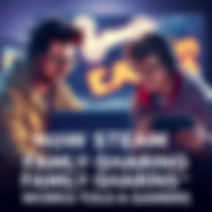 Gamers sharing games on Steam Two gamers playing shared games on Steam Family Sharing with a laptop and a console