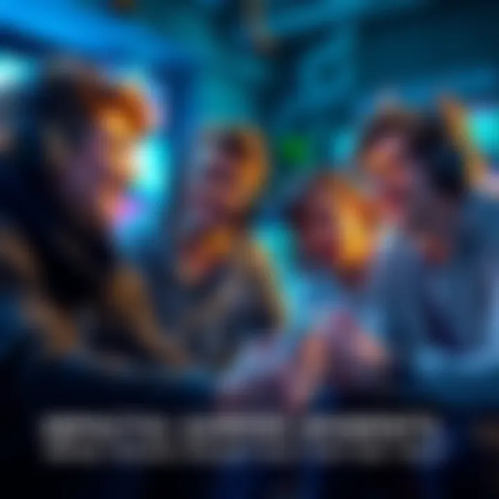 A group of gamers discussing memorable scenes from video games, animated expressions on their faces as they share their experiences.