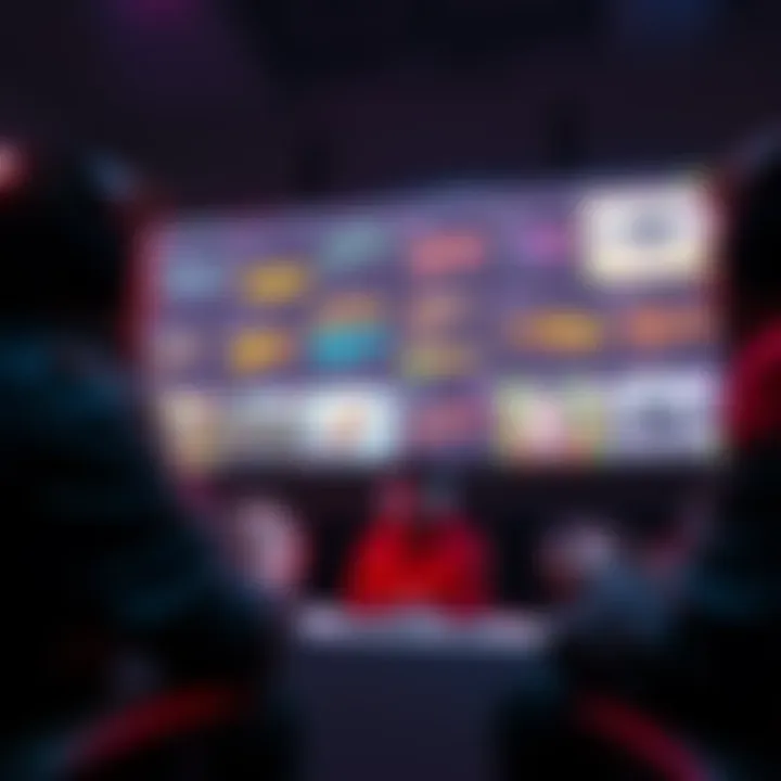 A group of gamers excitedly discussing various gun skins they want to see in their favorite game, with colorful examples displayed on the screen.