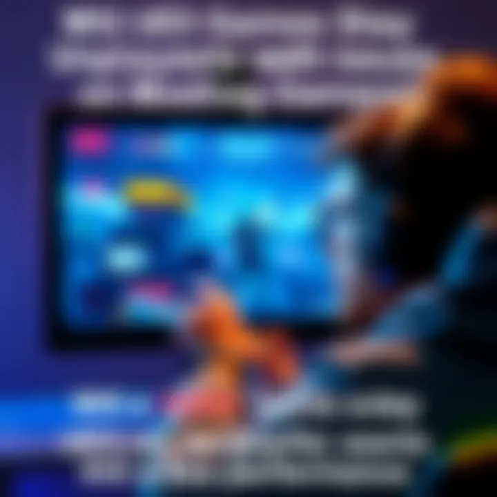 A gamer looking frustrated in front of a computer screen displaying a UE5 game with lag issues