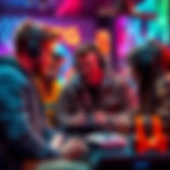 A group of gamers discussing strategies for earning a PSN trophy in Assignments or Crisis, with gaming consoles and headsets visible.