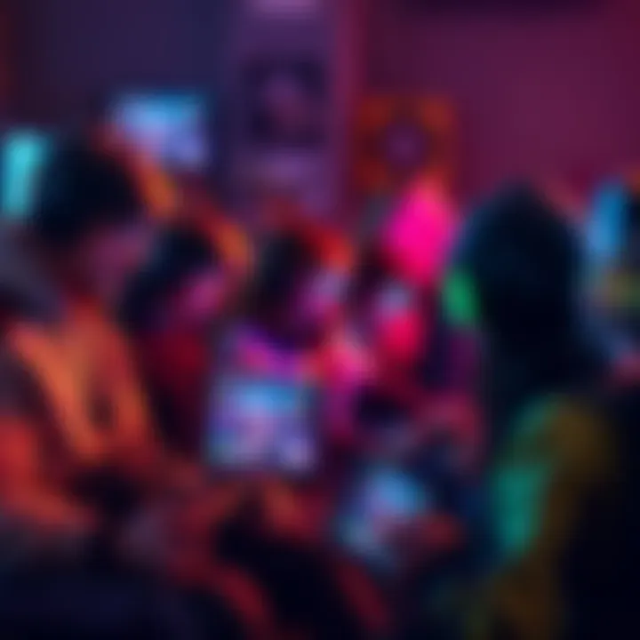 Gamers Using Different Devices A group of gamers playing on various devices like consoles and PCs, showcasing different graphics settings.