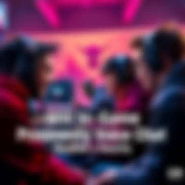 A group of gamers interacting with each other through headsets, showing interest in in-game proximity voice chat features, with gaming setups in the background