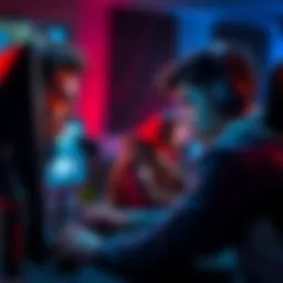 Two players engaged in a gaming session with microphones, focused on their screens while ignoring voice chat.