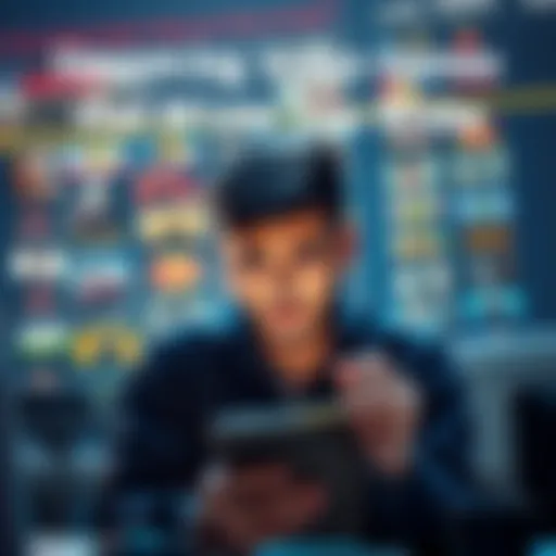 A person looking at a list of upcoming video games with a worried expression while holding a wallet