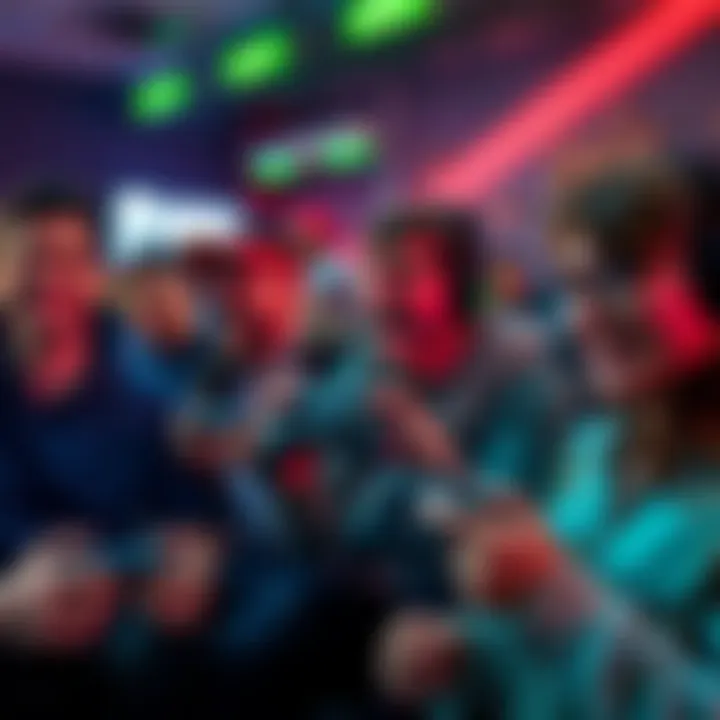 A group of gamers enjoying gameplay with Xbox controllers, showcasing excitement and community spirit.