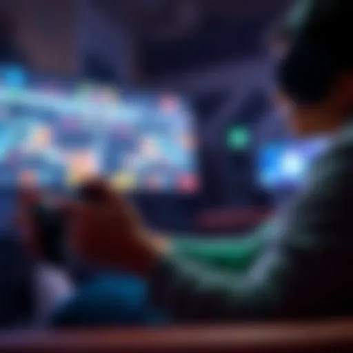 Games that Improve Focus A person playing a video game on a console, focused and engaged, with social media notifications in the background.